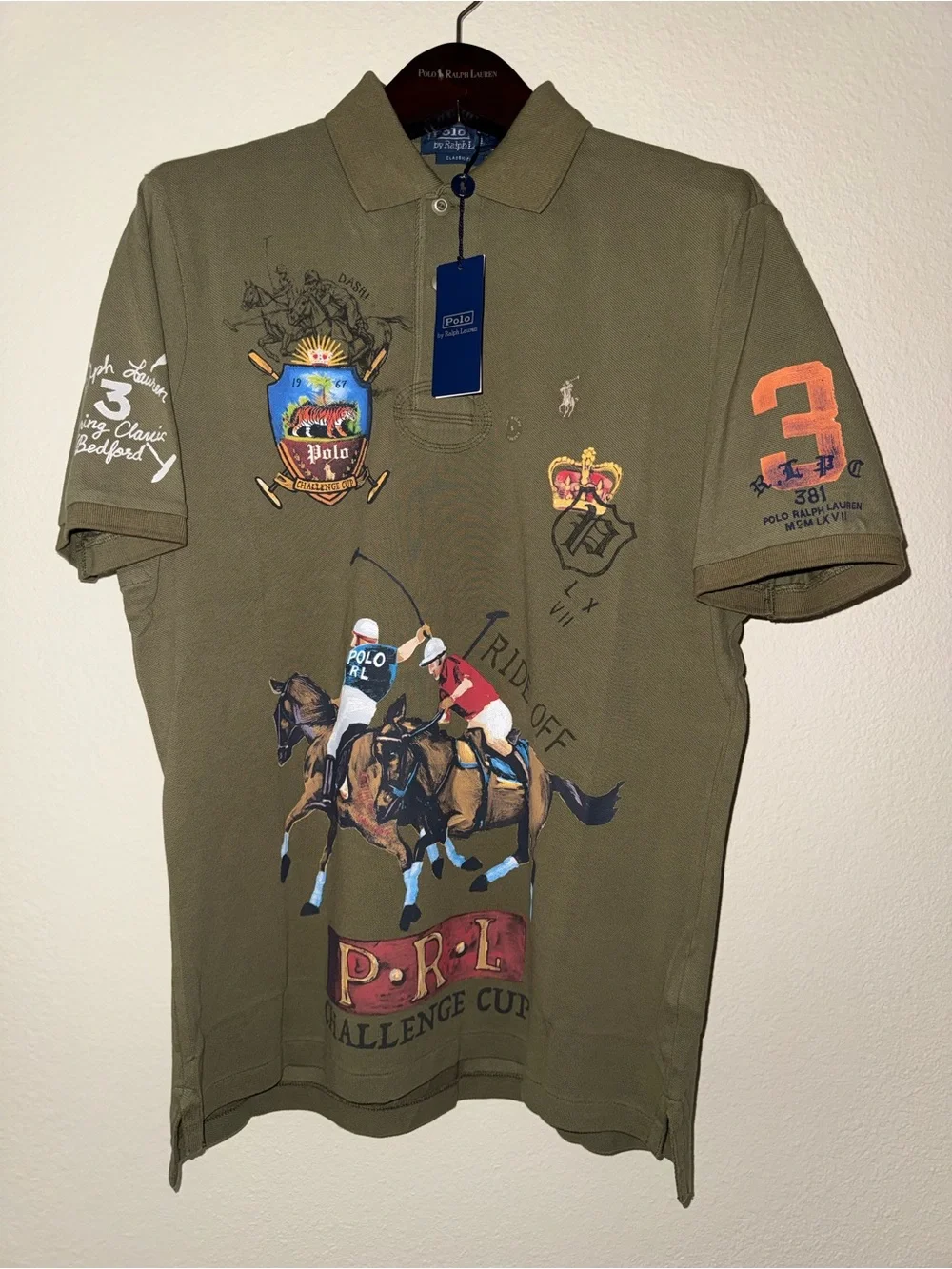 Polo by Ralph Lauren Olive Green Polo with Multicolor Polo Player Graphics